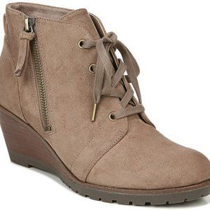 Dr. Scholl's Taupe Nelly Wedge Bootie Lace Up Ankle Zipper Comfort Shoe